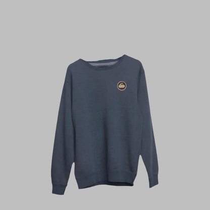 Curling Rock - Washed Black Crewneck Sweater with Patch